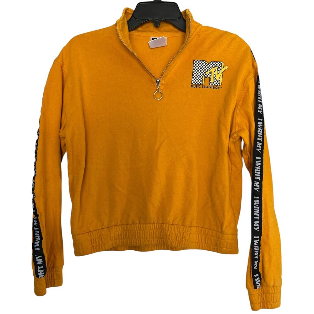 MTV Mustard Yellow Quarter Zip Cropped Sweatshirt Size Small